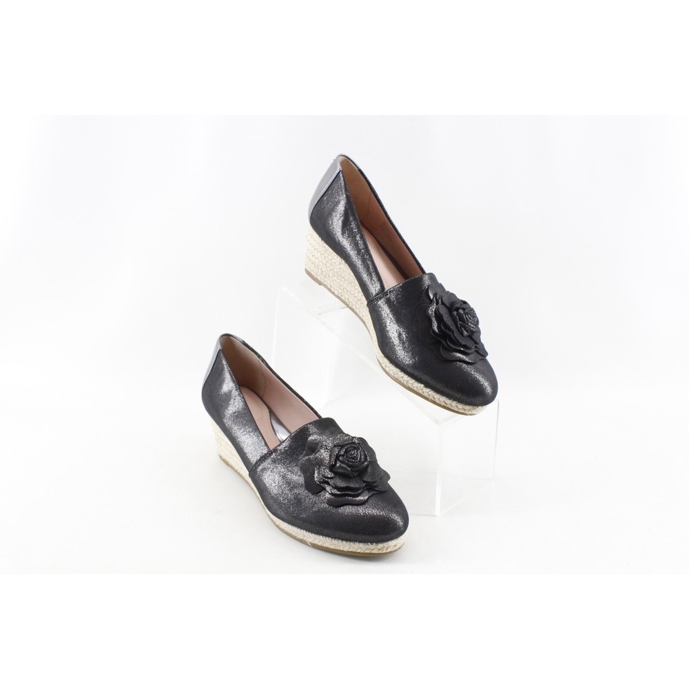 Taryn Rose Womens Ynes Black Metallic Jute Wedge Heels 9 B US